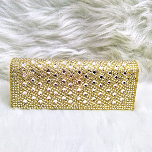 (NEW)! Gold Clutch Bag w/Silver Jewels! - Picture 8 of 8